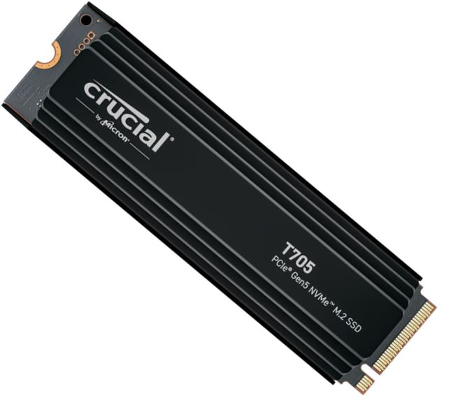 Crucial T705 4TB Gen5 NVMe SSD Heatsink - 14100/12600 MB/s R/W 2400TBW 1500K IOPs 1.5M hrs MTTF DirectStorage for Intel 14th Gen & AMD Ryzen 7000 Crucial T705 4TB Gen5 NVMe SSD Heatsink - 14100/12600 MB/s R/W 2400TBW 1500K IOPs 1.5M hrs MTTF DirectStorage for Intel 14th Gen & AMD Ryzen 7000